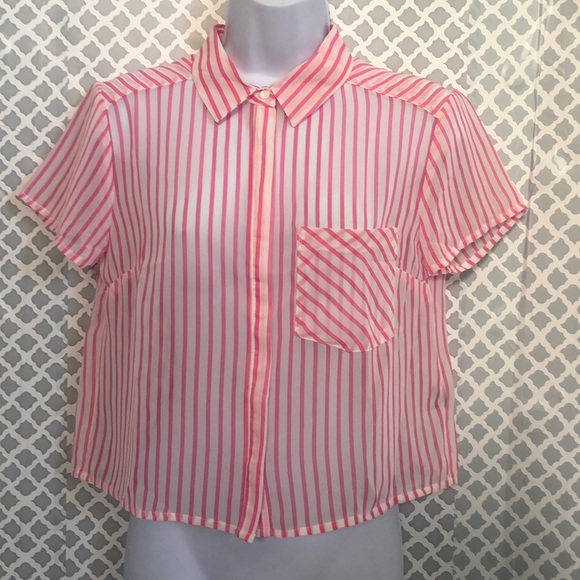 Timing Tops - 🌞NWT Timing hot pink sheer striped button down